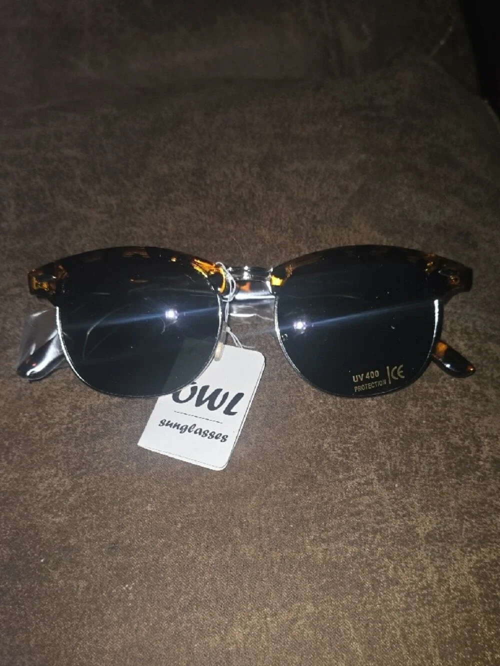 NWT OWL Retro Clubmaster Sunglasses Tortoise Gold Browline UV400